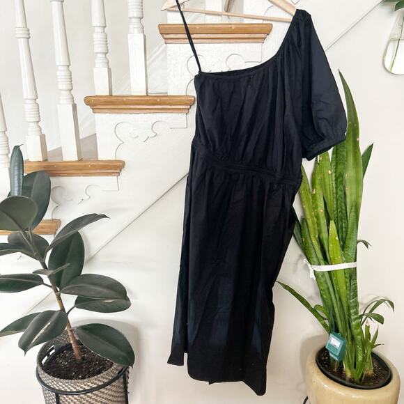 Apiece Apart Palma One Shoulder Midi Dress Organic Cotton Black Size L Large - Picture 7 of 10